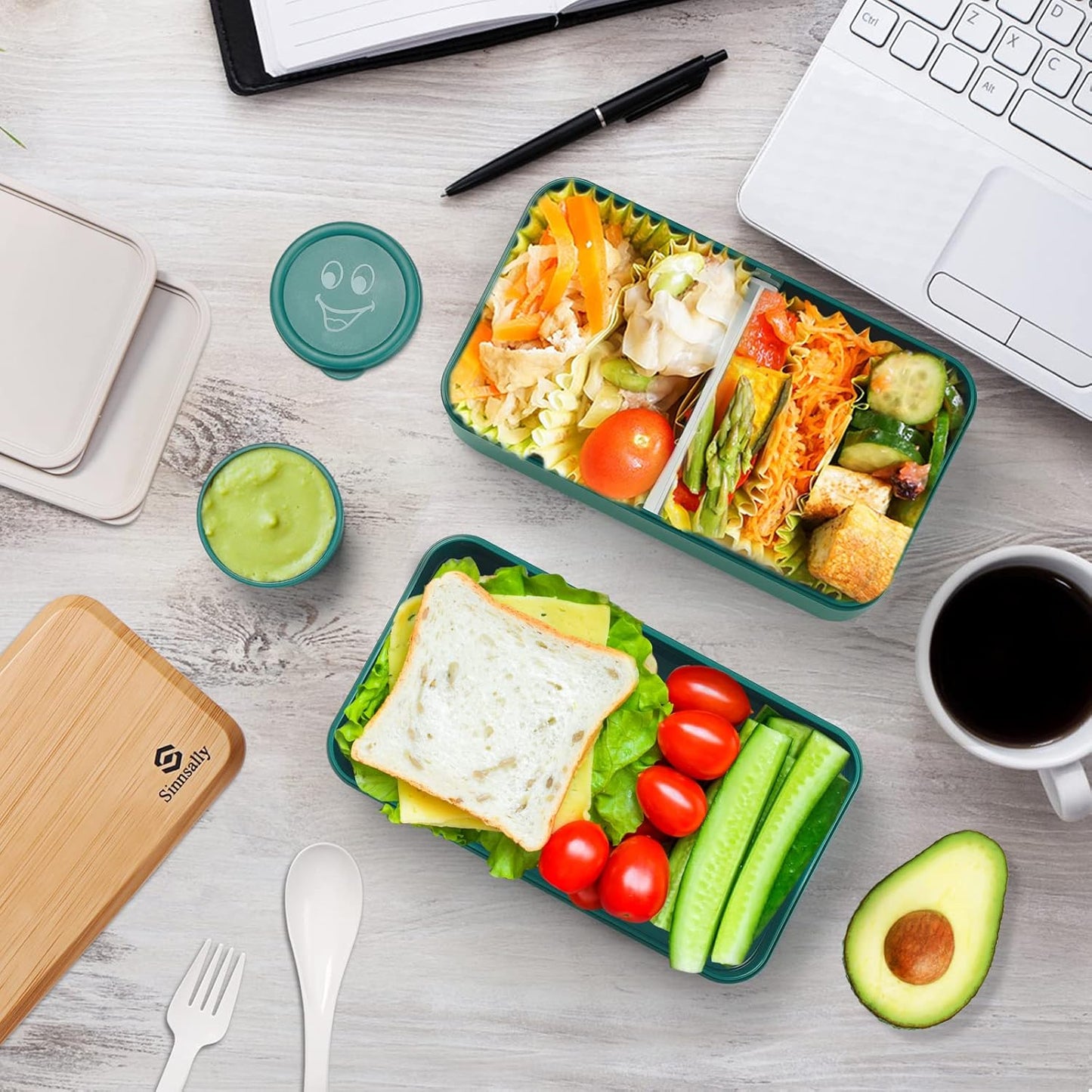 Sinnsally Bento Box for Kids and Adults, Stackable Japanese Bento Lunch Box Containers for Teens/Women with Compartments(47oz),Modern Lunch Containers with Utensil Set,Leak-Proof Lunchbox,Rectangle