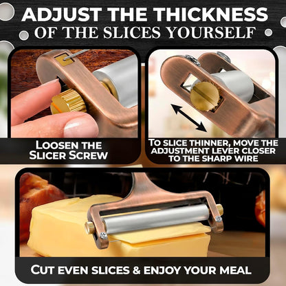 Handheld Wire Cheese Slicer with 2 Extra Wires, Thickness Adjuster