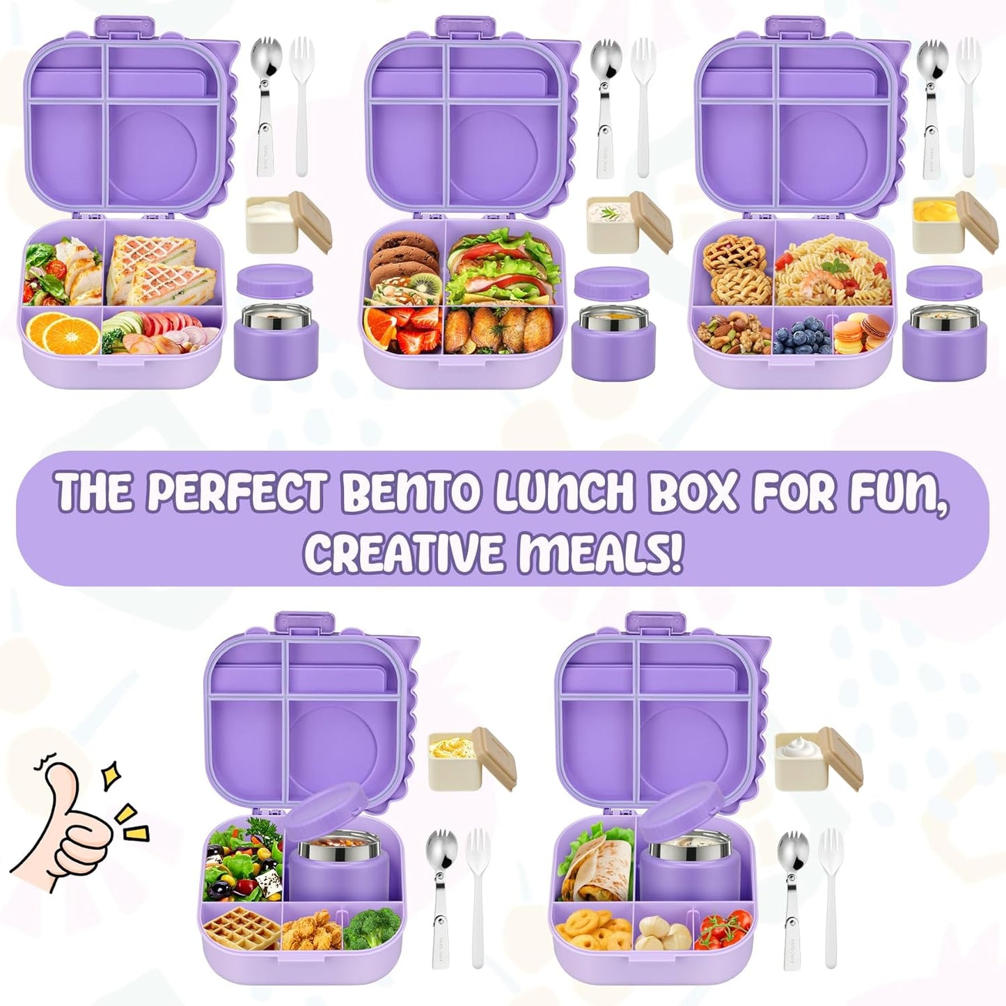 Lunch Box Kids, Leak Proof 5 Compartment Bento Box for Kids, 13oz Thermo for Hot Food Kids Lunch Box,Hot Lunch Box for School Travel