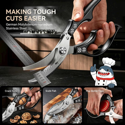 MAD SHARK Heavy Duty Poultry Shears, Kitchen Shears with Non-Slip Handle & Safety Lock, All Purpose Kitchen Scissors for Chicken, Meat Cutting, Turkey, Fish, Vegetables, Spring Loaded, Dishwasher Safe