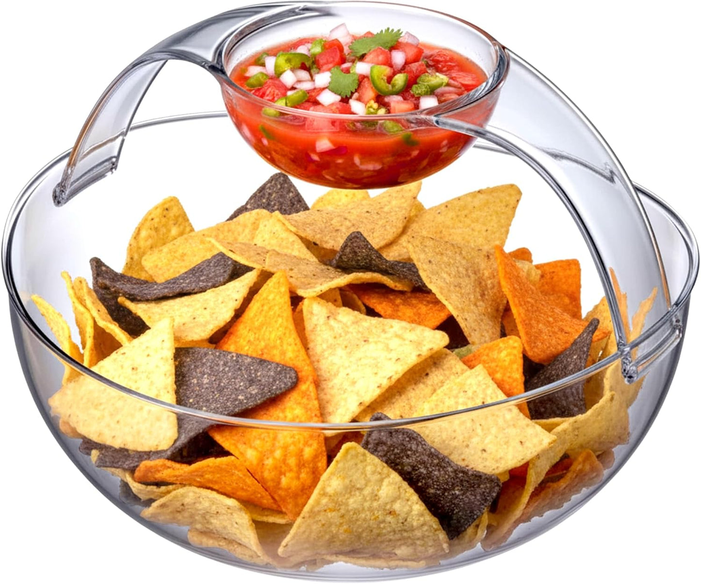 Amazing Abby - Charlotte - Plastic Chip and Dip Bowl, Clear Serving Platter, Unbreakable Party Appetizer Tray, BPA-Free, Dishwasher-Safe, Great for Chips, Salsa, Veggies, Snacks, and More