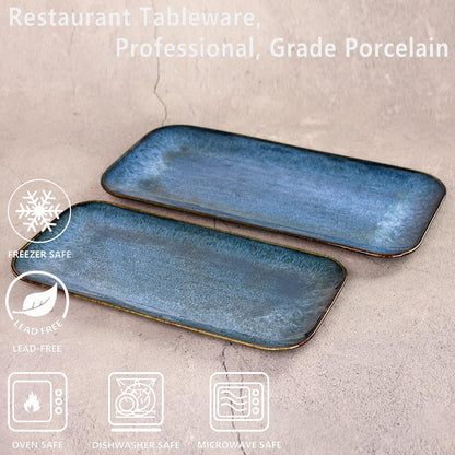 Porcelain Plate Set Large Serving Tray Set of 4, Reusable Serving Platters for Party Food, Cookie, Appetizer, Charcuterie, Snack, Dessert Display,Stackable Kitchen Dish 14.4 INCH