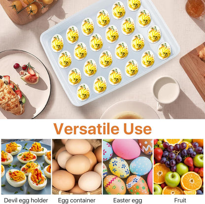 3 Pcs 72 Count Deviled Egg Containers with Lid and 8 Pcs Deviled Egg Injector Piping Tool & Tong, Portable Storage Carrier Egg Holder, Fridge Stackable Deviled Egg Tray Plastic Egg Organizer