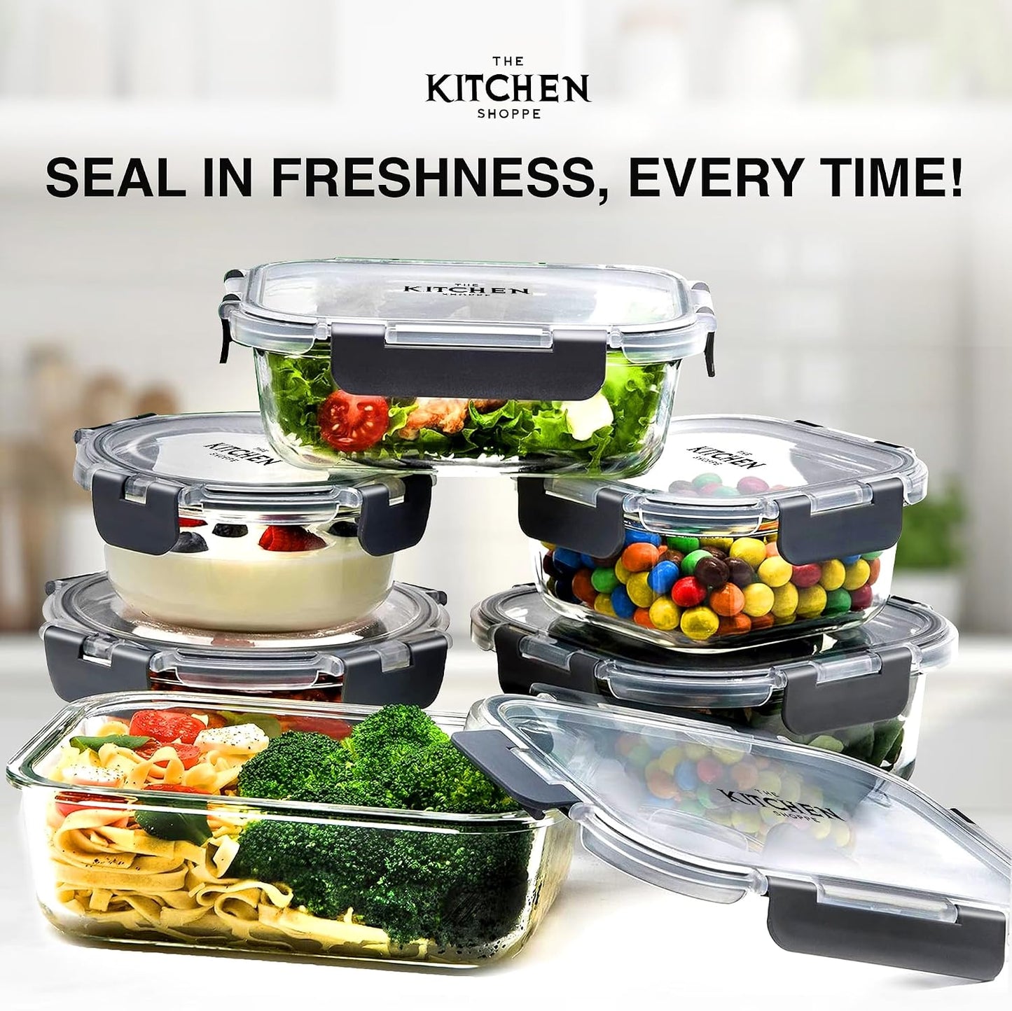 KITCHEN SHOPPE 24pc Borosilicate Glass Storage Containers with Airtight Lids | Heavy Duty, Non-Toxic Food Storage Containers for Pantry, Meal Prep, Lunch or Leftovers | Freezer/Oven/Microwave Safe