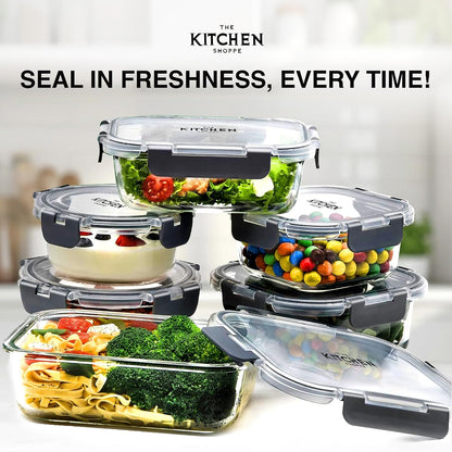 KITCHEN SHOPPE 24pc Borosilicate Glass Storage Containers with Airtight Lids | Heavy Duty, Non-Toxic Food Storage Containers for Pantry, Meal Prep, Lunch or Leftovers | Freezer/Oven/Microwave Safe