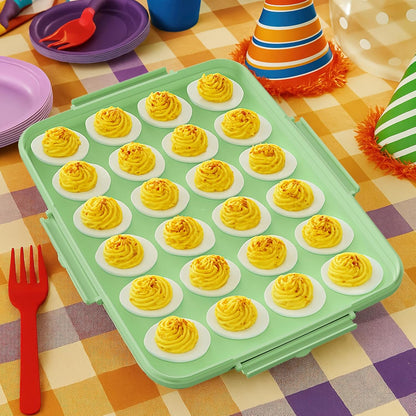Deviled Egg Containers with Lid - Reusable Platter 2 Pack 48 Count Storage Tray with Handle for Potlucks, Tea Parties, Party, Thanksgiving, Picnics, Refrigerator, Christmas, Easter, Brunches (Blue)