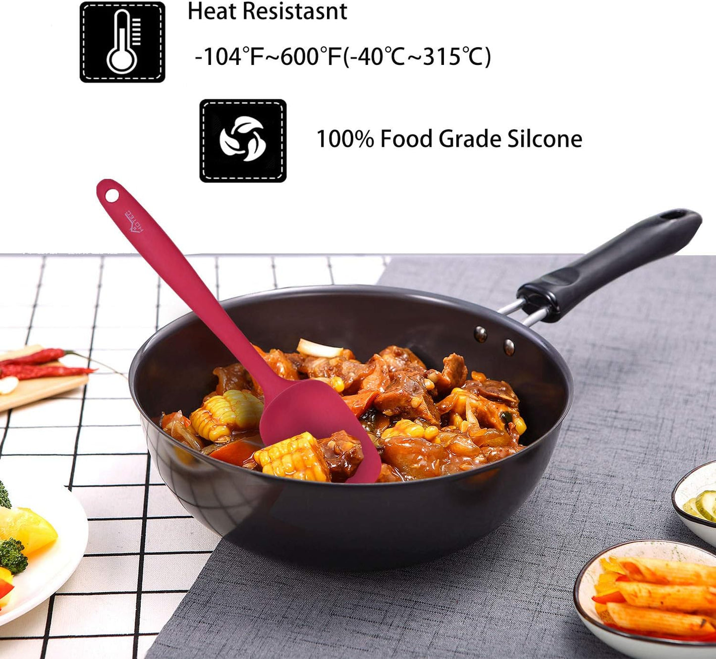 HOTEC Heat Resistant 600℉ Food Grade Silicone Rubber Spatula Set for Baking, Cooking, and Mixing Non Stick Dishwasher Safe BPA-Free Multicolor Set of 5