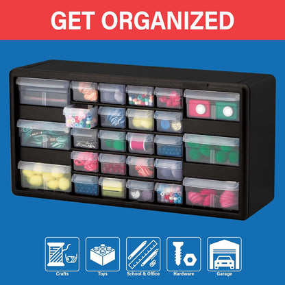 Akro-Mils 44-Drawer Plastic Drawer Storage Cabinet for Garage Organization, Bead Organizer, Building Bricks Storage, Teacher Toolbox, Makeup Organizer, 20" W x 6" D x 16" H, 10144 Black