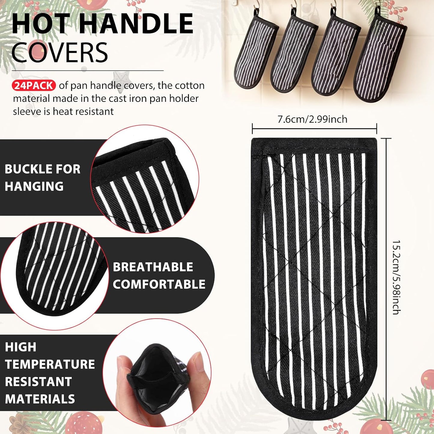 Dandat 24 Set Hot Handle Covers for Daily Replace Use Gift Pan Handle Sleeve Cover Heat Resistant Cast Iron Holder Sleeve Washable Handgrip Mitts for Christmas Kitchen BBQ Baking Cookware (Chili)