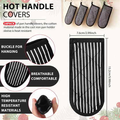 Dandat 24 Set Hot Handle Covers for Daily Replace Use Gift Pan Handle Sleeve Cover Heat Resistant Cast Iron Holder Sleeve Washable Handgrip Mitts for Christmas Kitchen BBQ Baking Cookware (Chili)