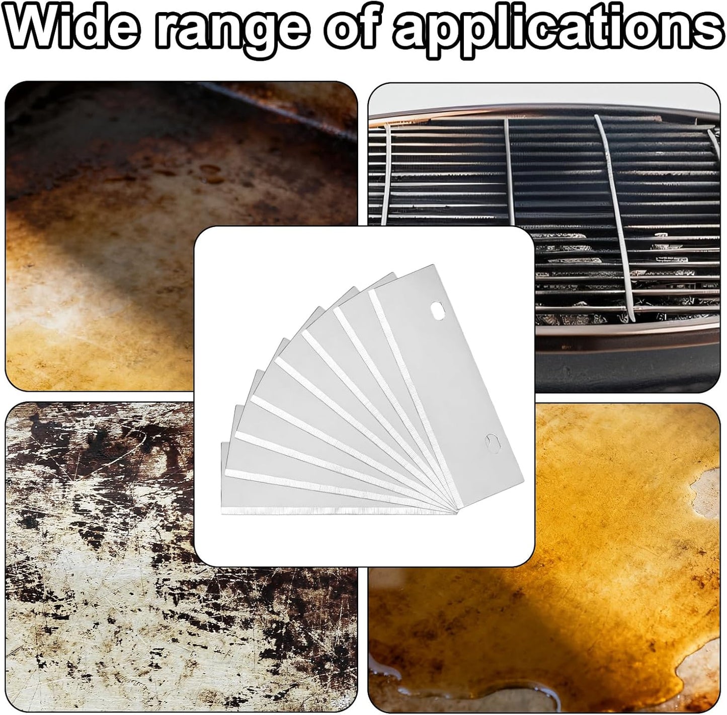 8pcs Grill Scraper Replacement Blades, 15.1x4.4cm/5.94x1.73in Stainless Steel Blades Griddle Cleaning Kit Tool for Griddle & BBQ Grill Scraper