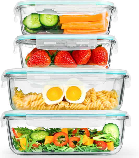 4 Pack [78 oz & 36 oz] Large Glass Food Storage Containers with Lids, Glass Meal Prep Containers Set with Airtight Lids - BPA Free, Ideal for Food Storing/Serving, Microwave/Oven Safe