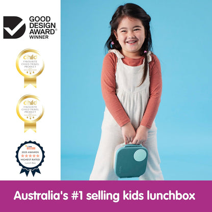b.box Mini Lunch Box 2-Pack, Leak Proof Bento Box for Kids, 3 Compartment Snack Containers Ages 3+, Lunchbox for Daycare + School, Dishwasher Safe, BPA-Free, PFAS-Free, 4.25 Cup - Blue + Green
