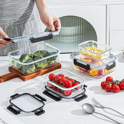 Glass Food Storage Containers with Airtight Locking Lids, 4-Piece Set, Nesting Design