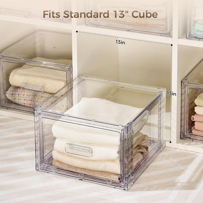 Vtopmart 2 Pack Clear Stackable Storage Drawers 15QT, Easily Assemble Closet Organizers,Plastic Storage Bins for Bathroom,Cabinet,Kitchen Pantry,Under Sink Organization(Medium)