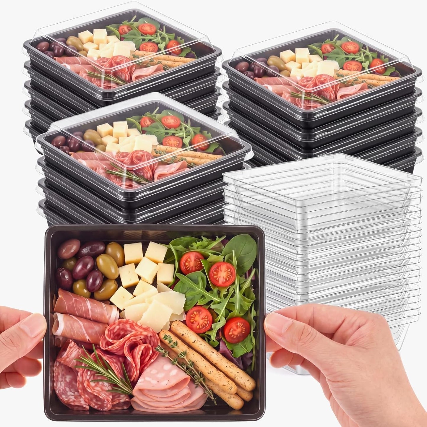 Shellwei 5 Pack Extra Large Charcuterie Board with Lids, 18 x 12 Inch Plastic Catering Trays for Cookies, Desserts, Candy, Reusable Serving Platters for Travel Party