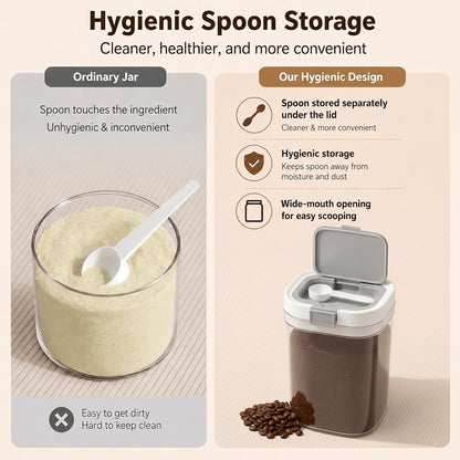 Airtight Brown Sugar Container with Spoon - 27 Fl Oz (800ml) Clear Storage Jar for Pantry - BPA-Free AS Material Perfect for Ground Coffee (Holds 12 oz Weight), Beans, Flour & Tea