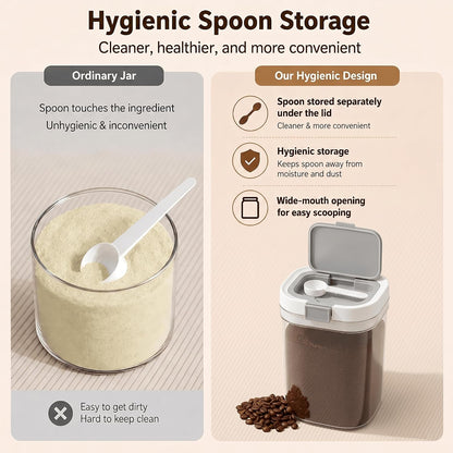 Airtight Brown Sugar Container with Spoon - 27 Fl Oz (800ml) Clear Storage Jar for Pantry - BPA-Free AS Material Perfect for Ground Coffee (Holds 12 oz Weight), Beans, Flour & Tea