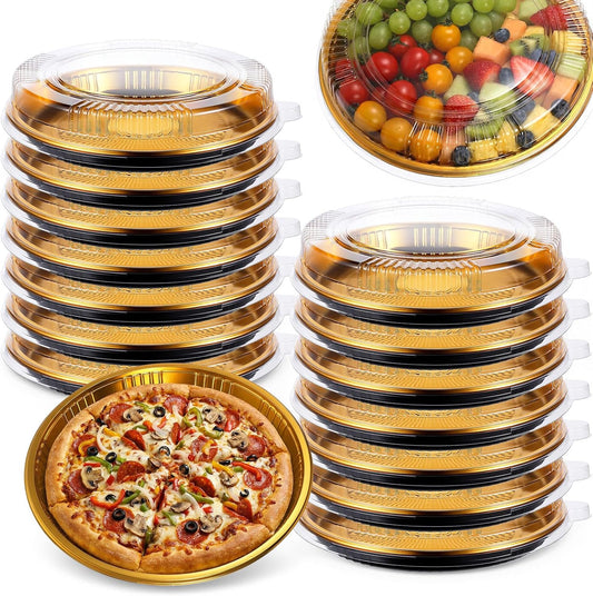 15 Pack Disposable Pie Carrier with Clear Lid, 9'' Round Cake Pies Carriers Plastic Cake Containers Serving Tray Pie Platters Pizza Container for Pies Salad Meal Prep