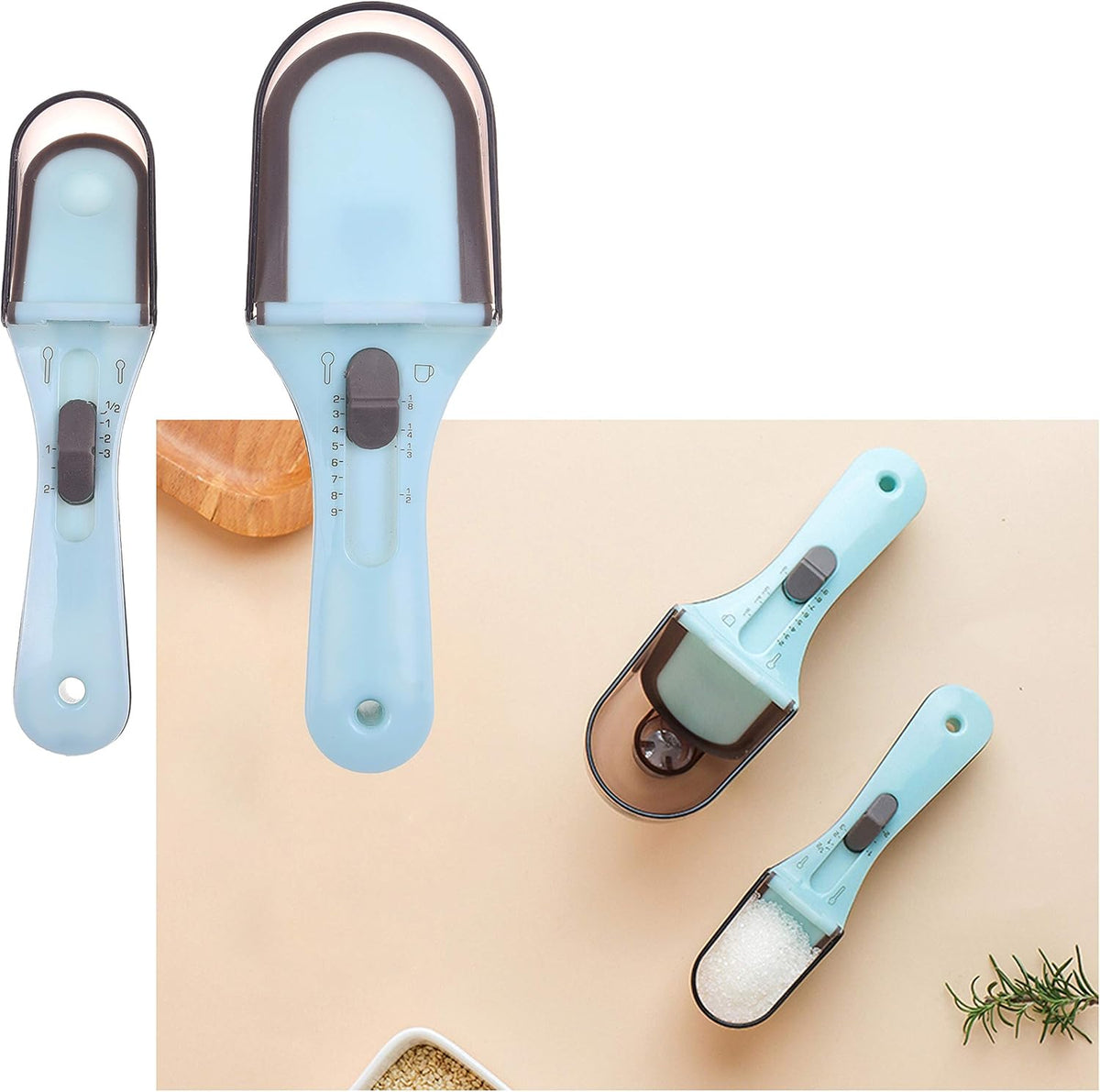 Kare & Kind 2x Adjustable Measuring Cups/Spoons - Large and Small - Imperial and Metric - Oz, Ml, Cups, Tbsp, Tsp - Adjustable Space Saving Kitchen Tool for Cooking and Baking - Wet and Dry