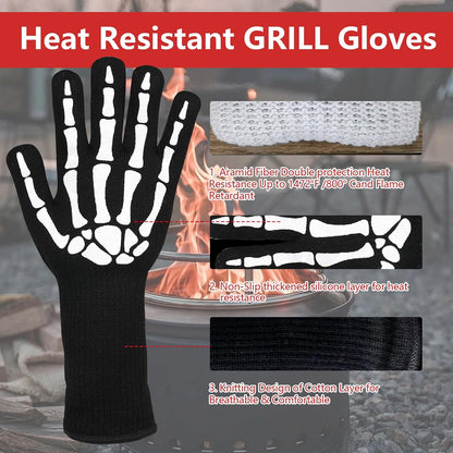 UBeesize Lengthen BBQ Gloves (Phoenix), 1472°F Heat Resistant Grill Glove, 14 inch Fireproof Oven Gloves for Cooking, Non-Slip Fire Glove for Grilling, Barbecue, Smoker, Baking, Frying