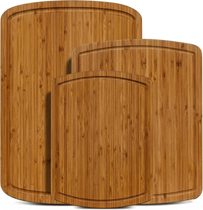 Bamboo Cutting Board Set of 4, Large Cutting Boards for Kitchen, Wood Cutting Board with Juice Groove Side Handles, Wooden Cutting Board for Kitchen, Meat Chopping Board Meal Prep, Serving Charcuterie