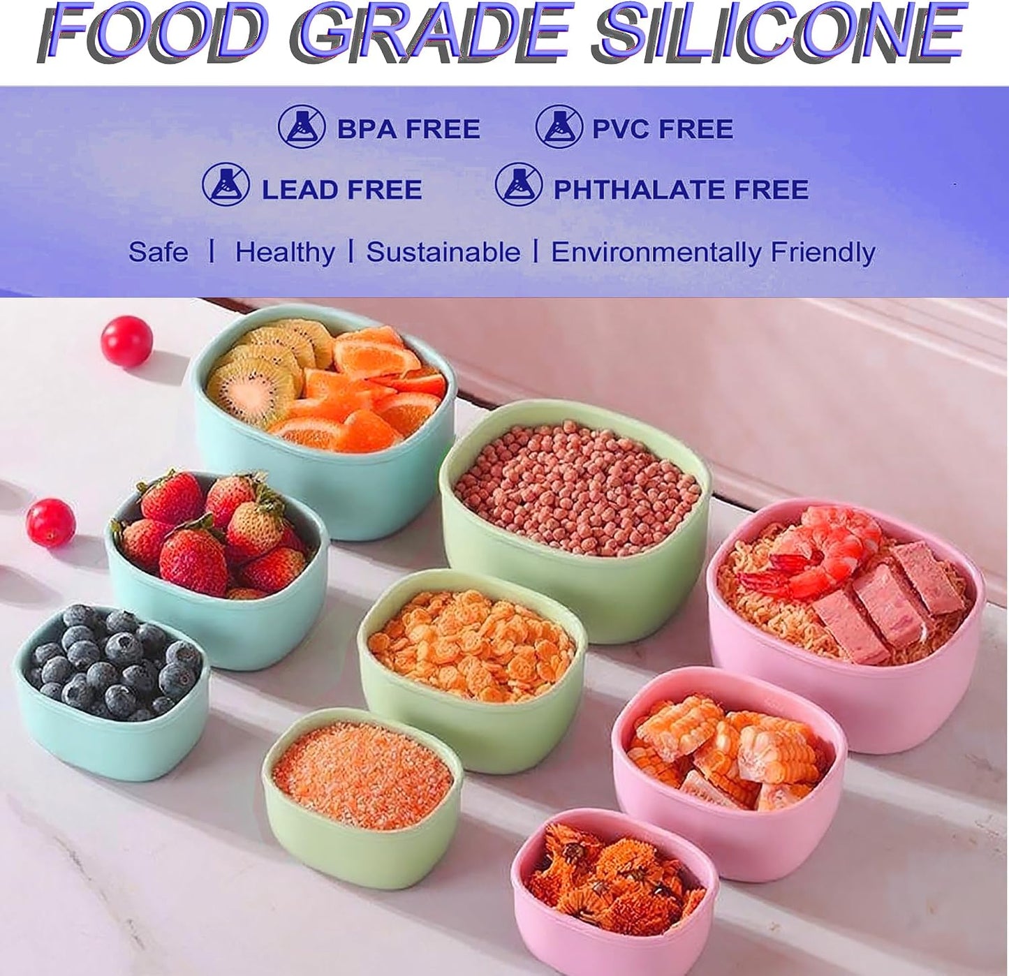 Reusable Nesting Silicone Food Storage Containers, Set of 3 Lunch Box Bento with Lids, Airtight Snack Container, BPA Free, Dishwasher Microwave Oven Freezer Safe (6.7oz, 10oz, 20oz) (Royal Blue)