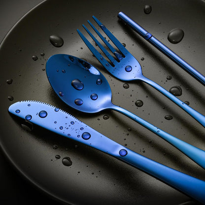 Boulder Bee | Travel Utensils Set | Reusable Camping Cutlery Set | Stainless Steel Flatware Set | Portable Silverware Set with Case | Includes Knife/Fork/Spoon/Straw/Cleaning Cloth/Case (Purple)