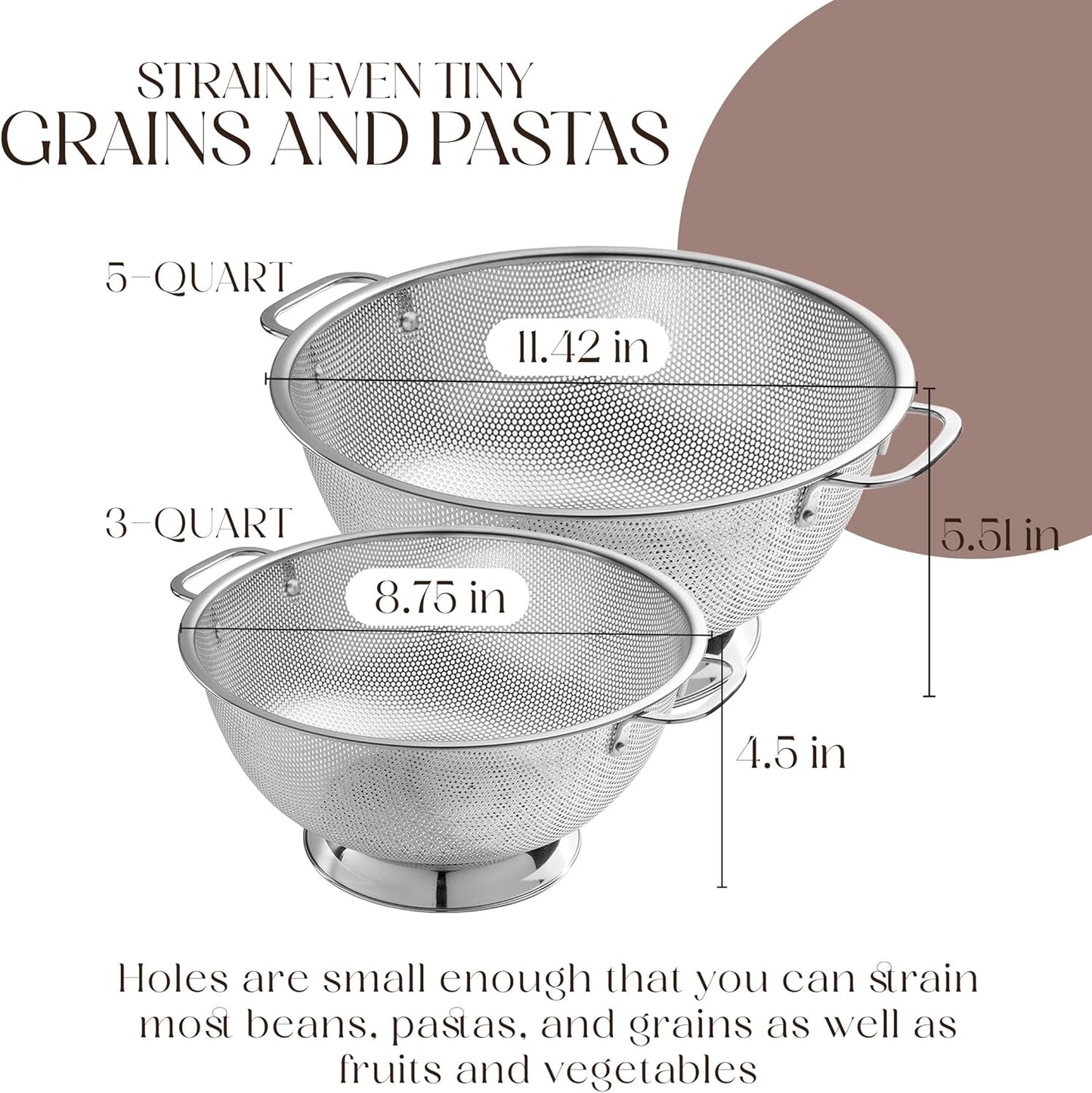 Bellemain 3 Qt Metal Colander with Handle | Pasta, Spaghetti, Berry, Fruit, Vegetable, Kitchen Food Strainer Basket | 18/8 Stainless Steel Colander Bowl | Pot Drainer for Cooking, Sifter Strainer