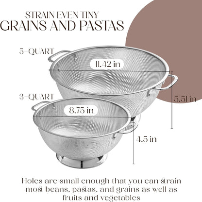 Bellemain 3 Qt Metal Colander with Handle | Pasta, Spaghetti, Berry, Fruit, Vegetable, Kitchen Food Strainer Basket | 18/8 Stainless Steel Colander Bowl | Pot Drainer for Cooking, Sifter Strainer