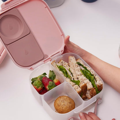 b.box Mini Lunch Box 2-Pack, Leak Proof Bento Box for Kids, 3 Compartment Snack Containers Ages 3+, Lunchbox for Daycare + School, Dishwasher Safe, BPA-Free, PFAS-Free, 4.25 Cup - Blue + Green