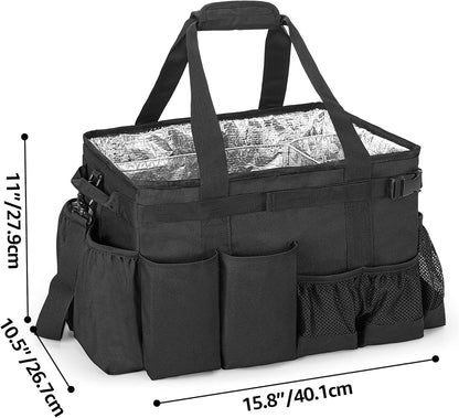 HODRANT Large Grill Utensil Caddy with Paper Towel Holder, Outdoor Picnic Bag Organizer for BBQ Supplies Tool, Tailgating Accessory Basket Camping Gear Must Haves for Cook Essentials, Black, Bag Only