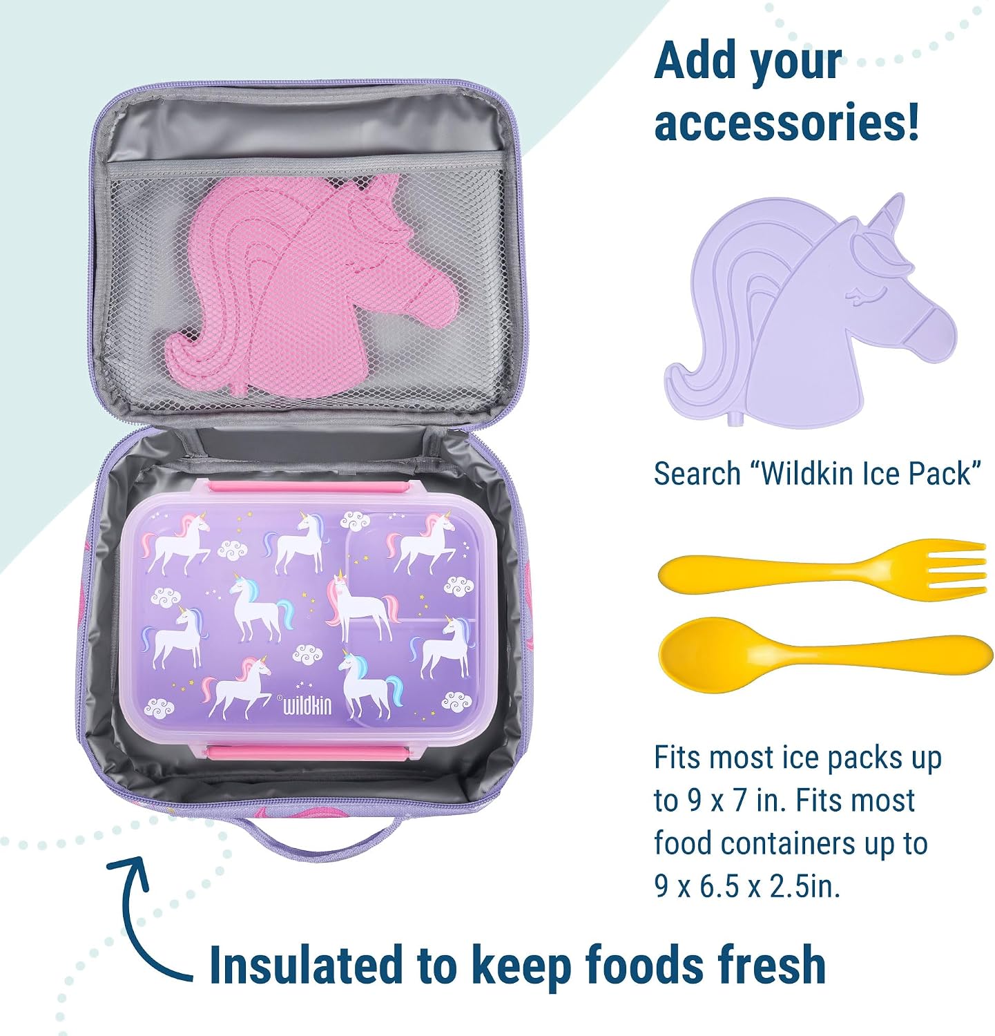 Wildkin Kids Insulated Lunch Box, Keeps Food Hot or Cold, BPA-Free with Mesh Pockets & Easy-Clean Lining – Ideal for School, Travel & Daycare – Holographic