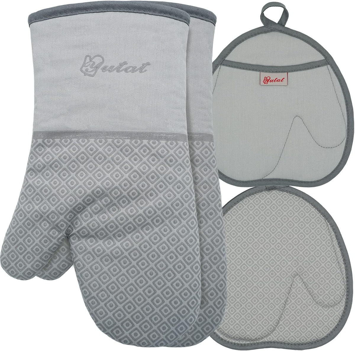 Yutat Silicone Oven Mitts - Oven Mitts and Pot Holders Sets Made of Non-Slip & BPA-Free Silicone, High Heat Resistant 500 Degrees, Perfect for Kitchen Cooking Baking BBQ, Peak Green