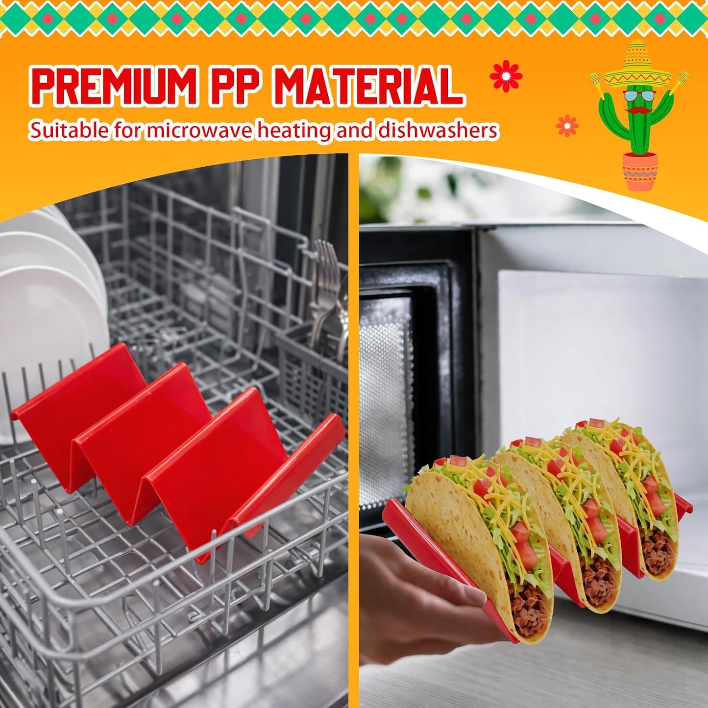 6 Pcs Taco Holder Stands Taco Tuesday Set, Holds Up to 3 Tacos, Premium PP Material Sturdy and Durable, Microwave or Dishwasher Top Rack (Yellow)