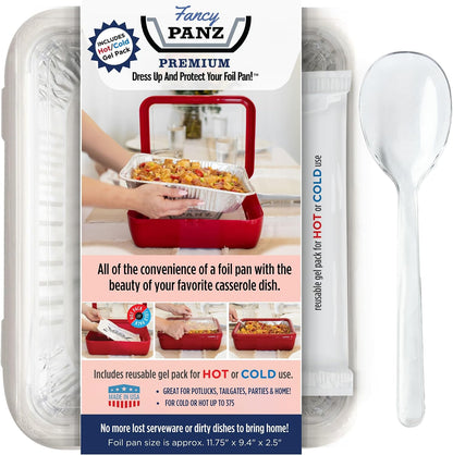 Fancy Panz Red Premium Aluminum Foil Pan Carrier with Secure Latch Lid - Reusable Casserole Carrier for Half Size Pans - Food Transport Holder for Potlucks, Parties, Tailgates & Entertaining