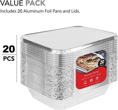 Stock Your Home 9x13 Aluminum Trays with Lids (10 Pack) – Disposable Half Size Deep Pans for Cooking, Storage, BBQ, Grilling, Catering