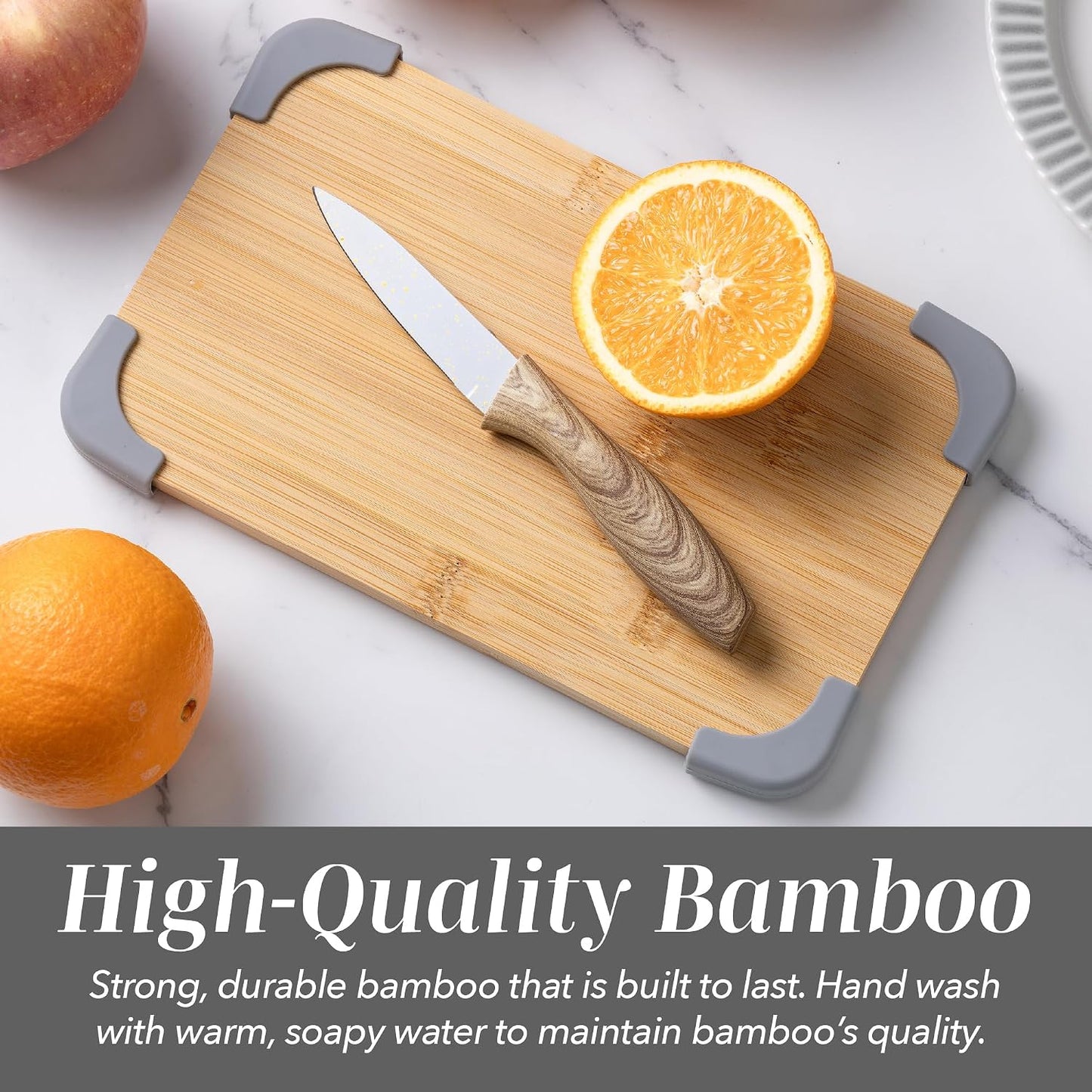 COOK WITH COLOR Non-Slip Cutting Board Set – Kitchen Essentials with Easy Grip Handle for Meat, Veggies, and Fruits, 3 Cutting Boards, Bamboo Non-Slip Grey