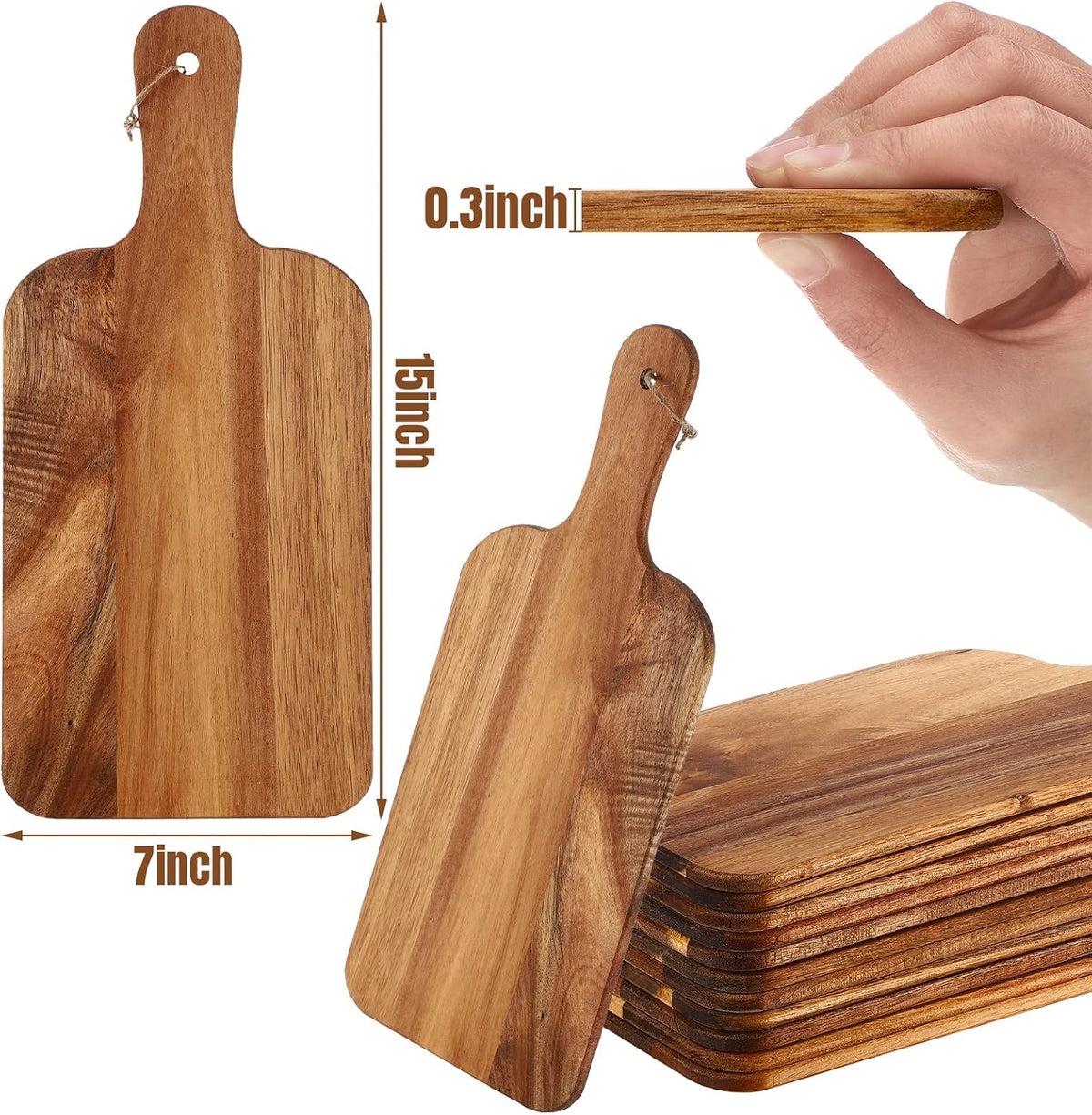 Patelai 6 Pcs 15 x 7 Inch Bamboo Cutting Board Set with Handles Laser Engraving Wooden Charcuterie Kitchen Plain Serving Chopping Board Bulk for DIY Housewarming