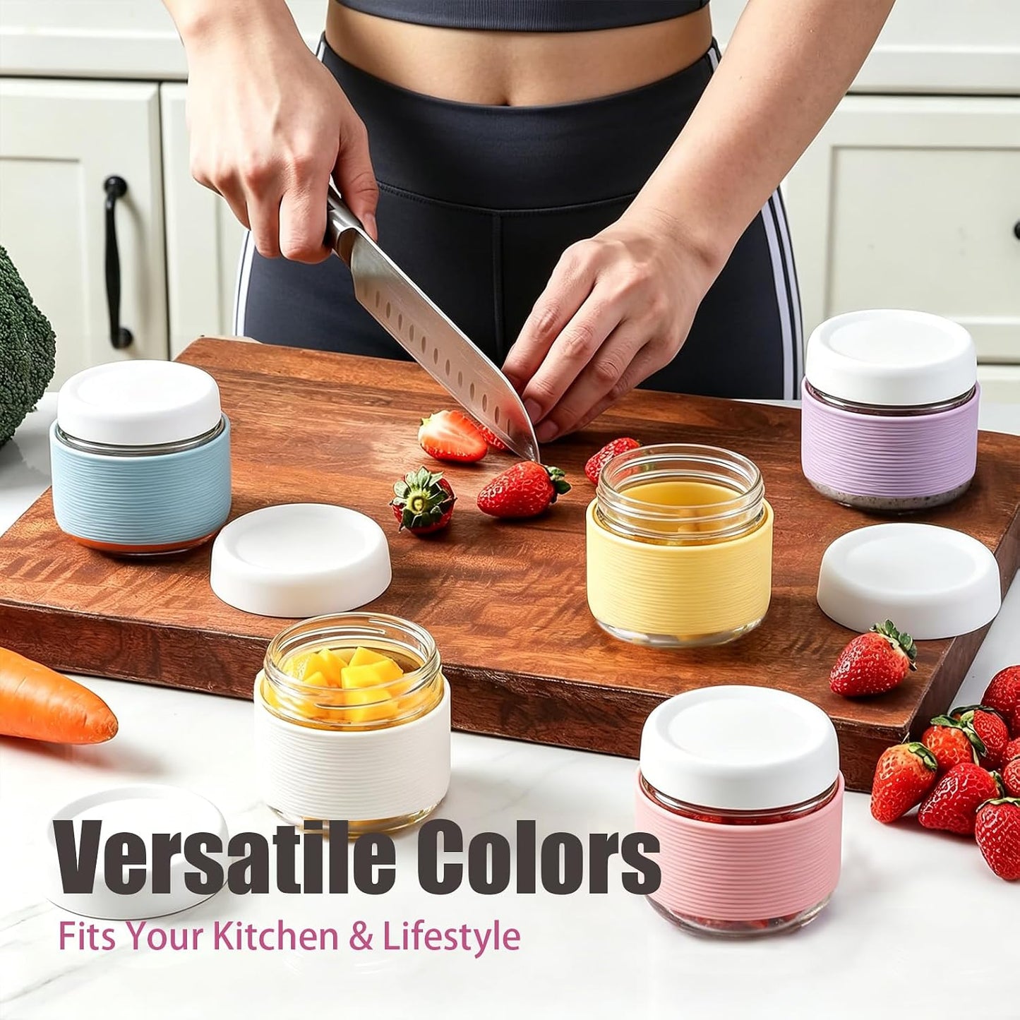 16 oz (6 Pack) Overnight Oats Containers with Airtight Lids and Silicone Sleeves, Leakproof Glass Meal Prep Containers, Wide Mouth Cookie Jars for Yogurt Chia Salad Smoothies Snacks