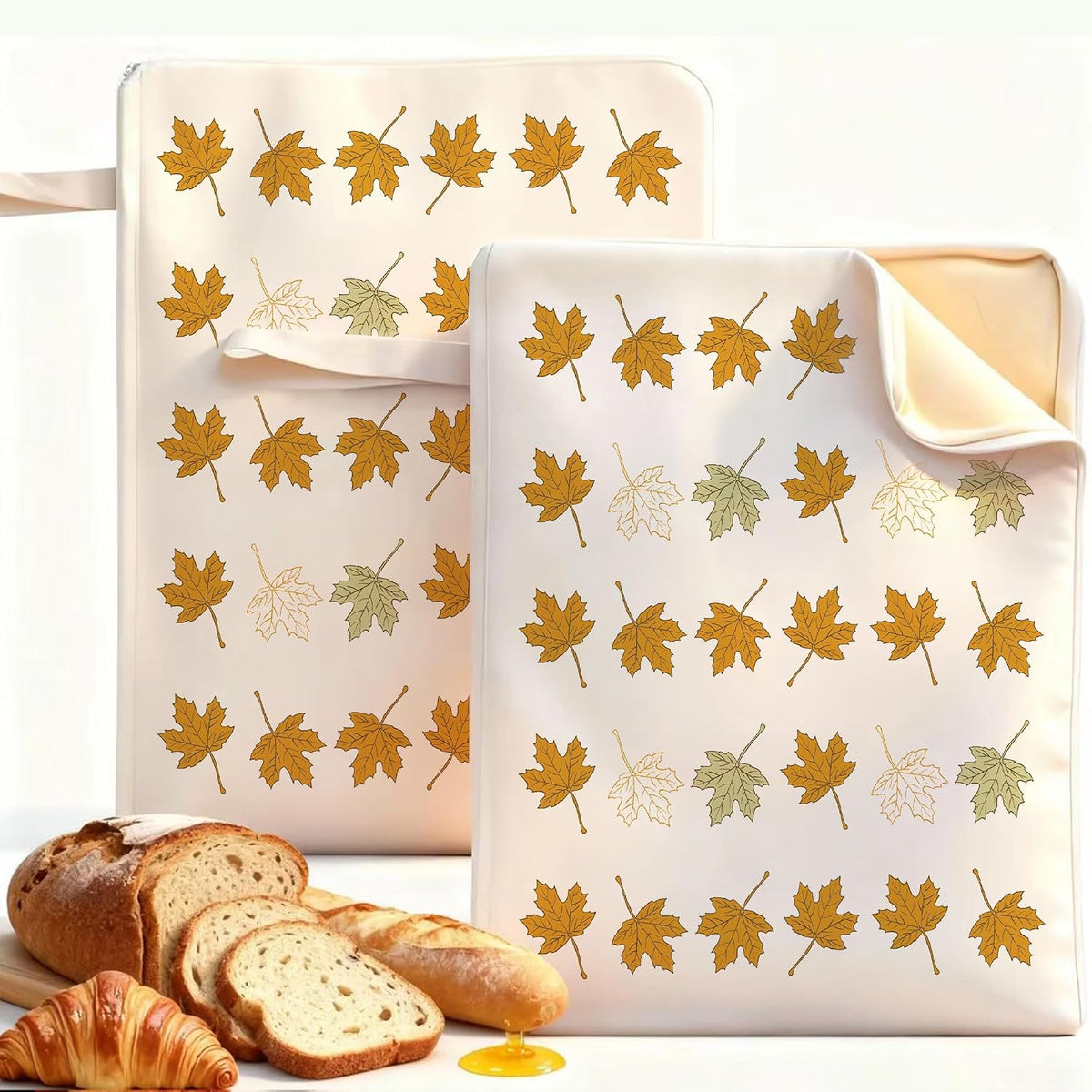 Wide Zipper Access Cotton &Beeswax Bags for Homemade Bread 2 Pack XL Reusable Beeswax Bread Bags for Homemade Bread Freezer Organic Cotton Food Storage Bags to Keep Fresh