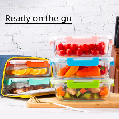 5 Pack Glass Meal Prep Containers 3 Compartment with Lids, Divided Glass Storage Containers with Silicone Sleeve for Lunch, Leak-Proof Portion Control Food Containers, Dishwasher Safe, 34 oz