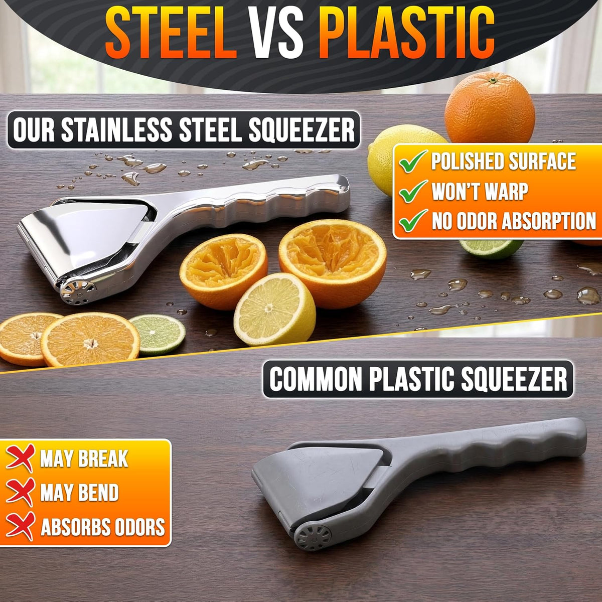 Fold-Flat Heavy Duty Handheld Lemon Squeezer Stainless Steel