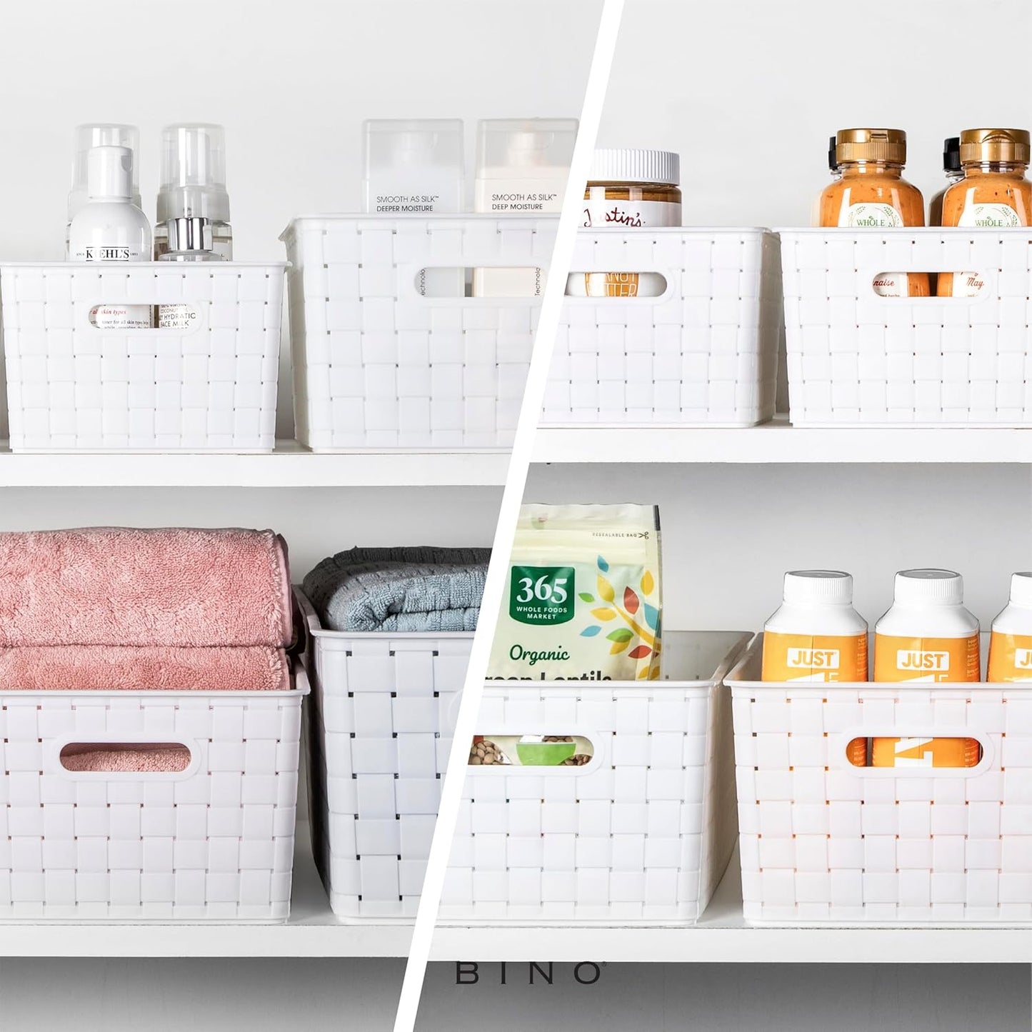 BINO | Plastic Storage Baskets Large - Black | THE STABLE COLLECTION | Multi-Use Storage | Rectangular Cabinet Organizer | Baskets For Organizing with Handles | Home Office Organization and Storage