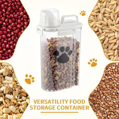 1 Pack Upgraded Dog Food Storage Container with Measuring Cup, Portable Pet Food Containers with Upgraded Large Spout and Cup for Dogs, Cats, Birds, Small Animals (Cream)