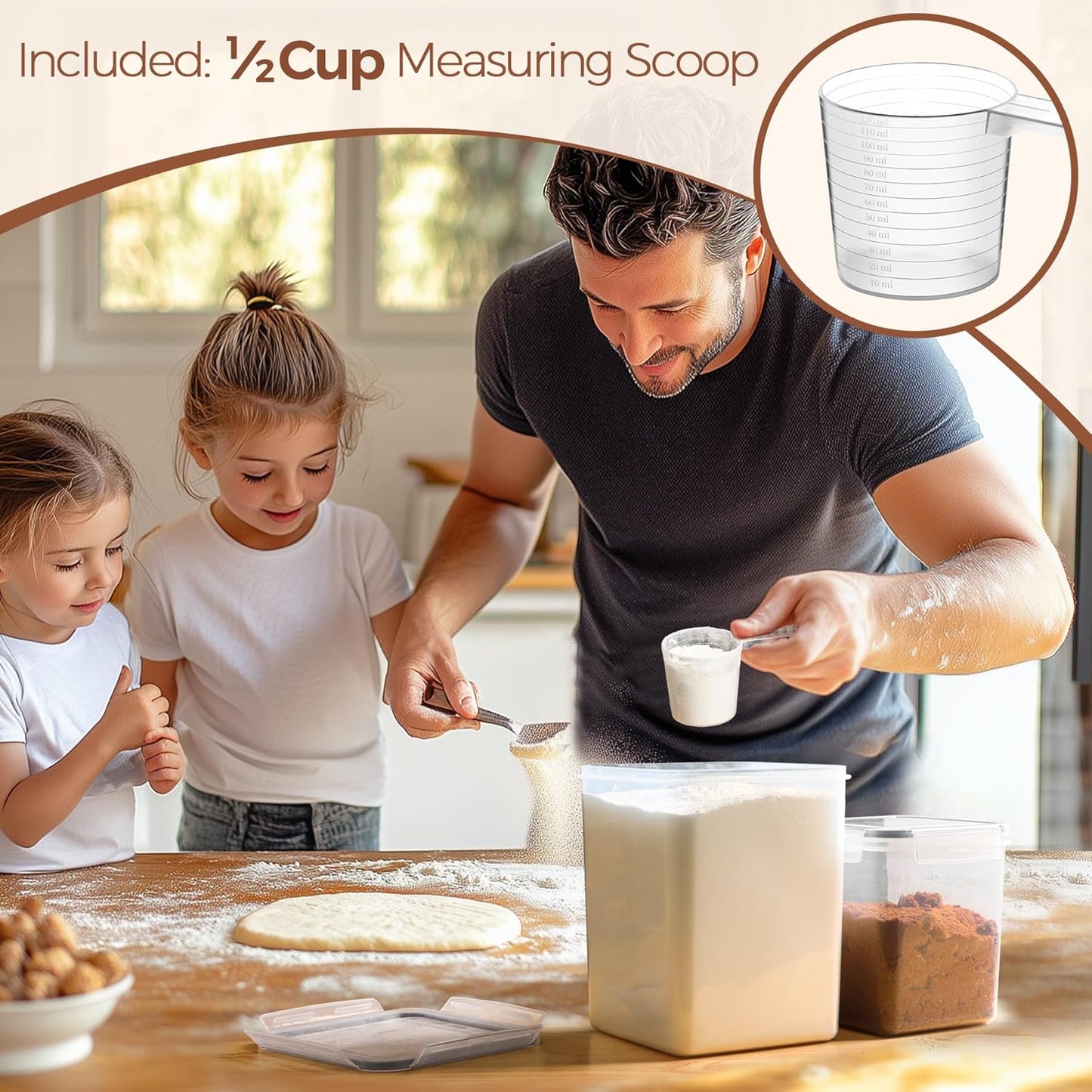 ComSaf Rice Container Set of 2(9.5L/10Qt), Large Airtight Food Storage Containers with Lid and Rice Washer, Plastic Canisters Sets for The Kitchen, Pantry Organizers for Flour, Cereal and Cooking