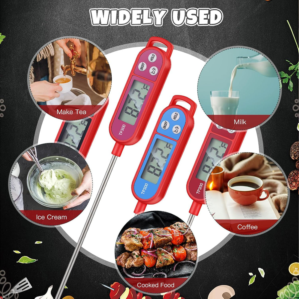 Copkim Food Thermometer Instant Read Probe BBQ,Red