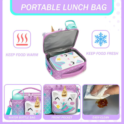 Kids Bento Lunch Box with 6 Compartments Girls Lunch Box with Lunch Bag,Stainless Steel Water Bottle,Ice Pack & Utensils Set,Birthday Gifts for Ages 3-12 Back to School Toddler Girls