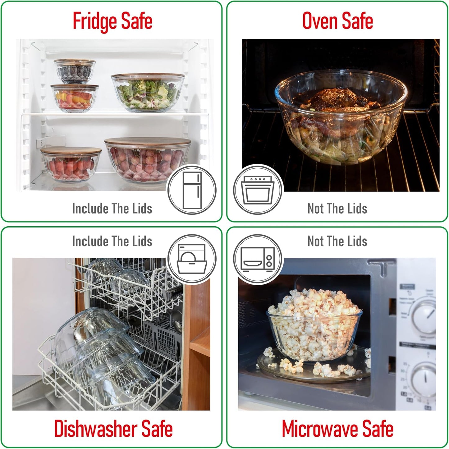 Set of 4 Stackable Space-Saving Nesting Glass Bowls with Airtight Acacia Lids for Lunch, Meal & Food Prep - Microwave & Oven-ready BPA Free Durable Heat Resistant Inert Borosilicate Glass