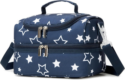 Insulated Kids Dual Compartment Lunch Bags Tote for Girls Boys Toddler School Picnic Food Cooler Thermal with Strap Lunch Boxes Blue Unicorn